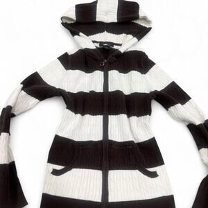Y2K brown cream striped knit zip up